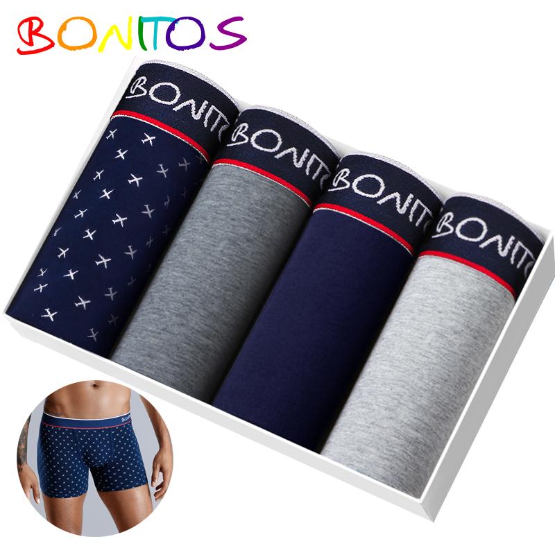 BONITOS 4Pcs Cotton Men's Underpants Print Boxers For Men Sexy Men Underwear