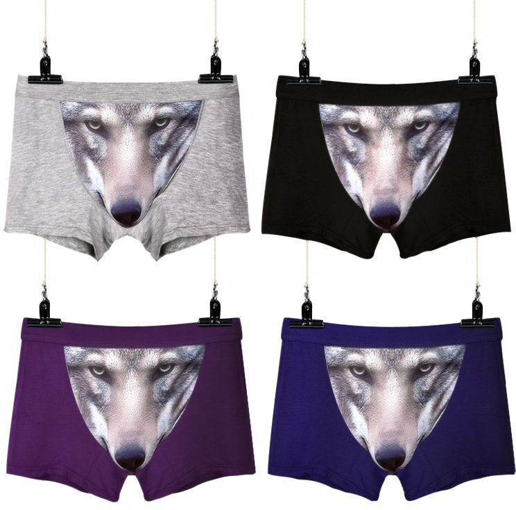 Pray Love-Men Clothing Wolf Panties Boxer Briefs Men's Underwear Cartoon Animal Funny Shorts Breathable Boxer Briefs