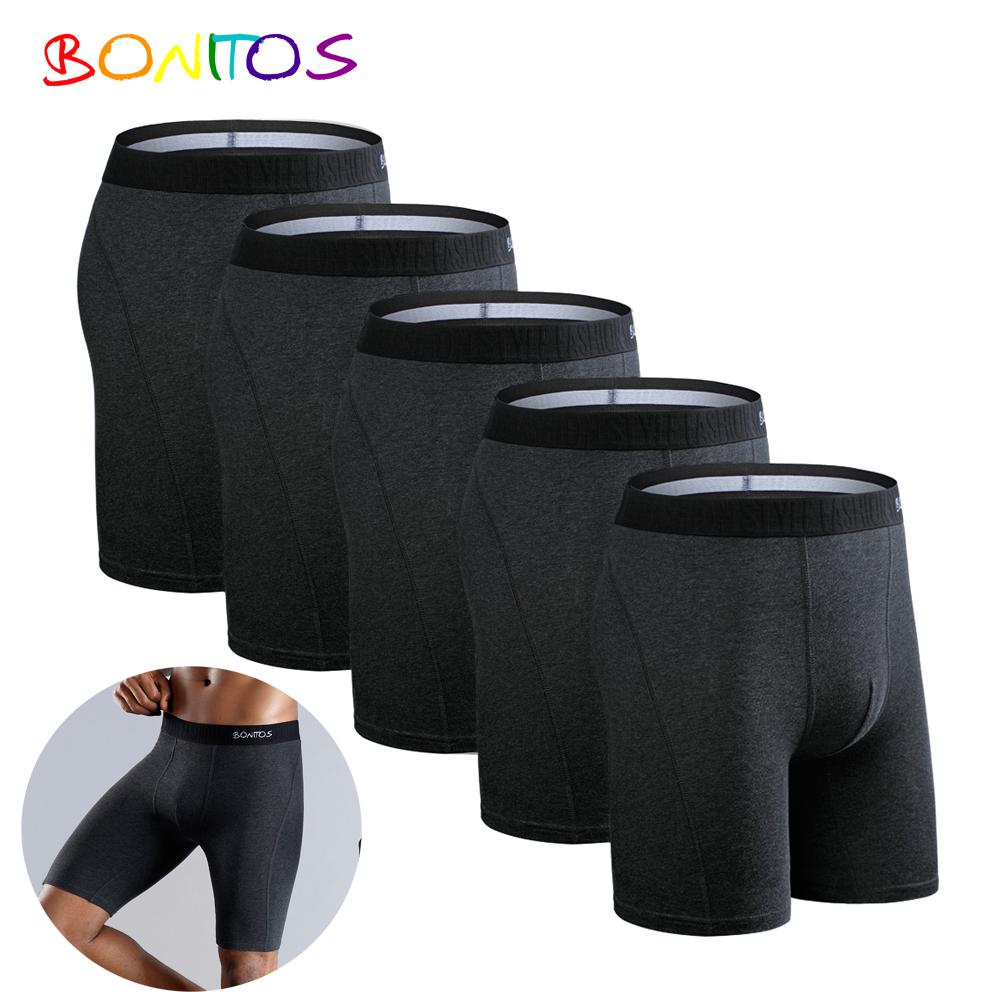 BONITOS 5Pcs Long Men's Panties Cotton Men Boxers Comfortable Underwear For Man Solid Color Underpants