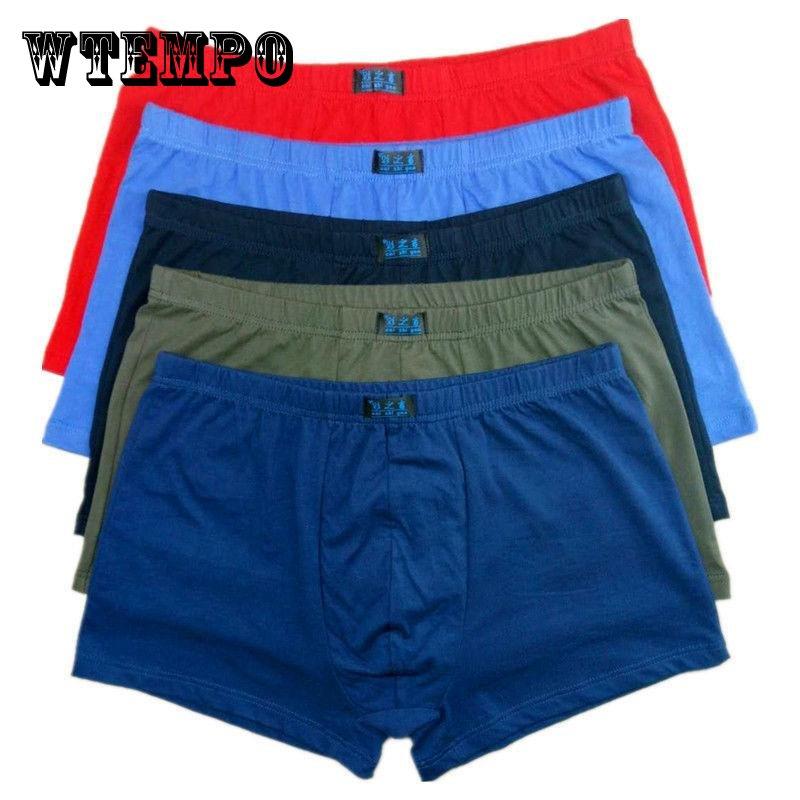 WTEMPO 5PCS 100% Cotton Men's Underwear Breathable Boxer Briefs Sweat-wicking Pants Comfortable Plus Size Boxer Briefs