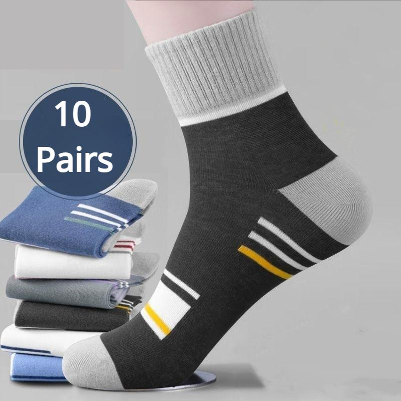 Maonica Underwear 5/10 Pairs Men's Mid-calf Sports Socks Striped Breathable Cotton Socks Casual Socks Lot