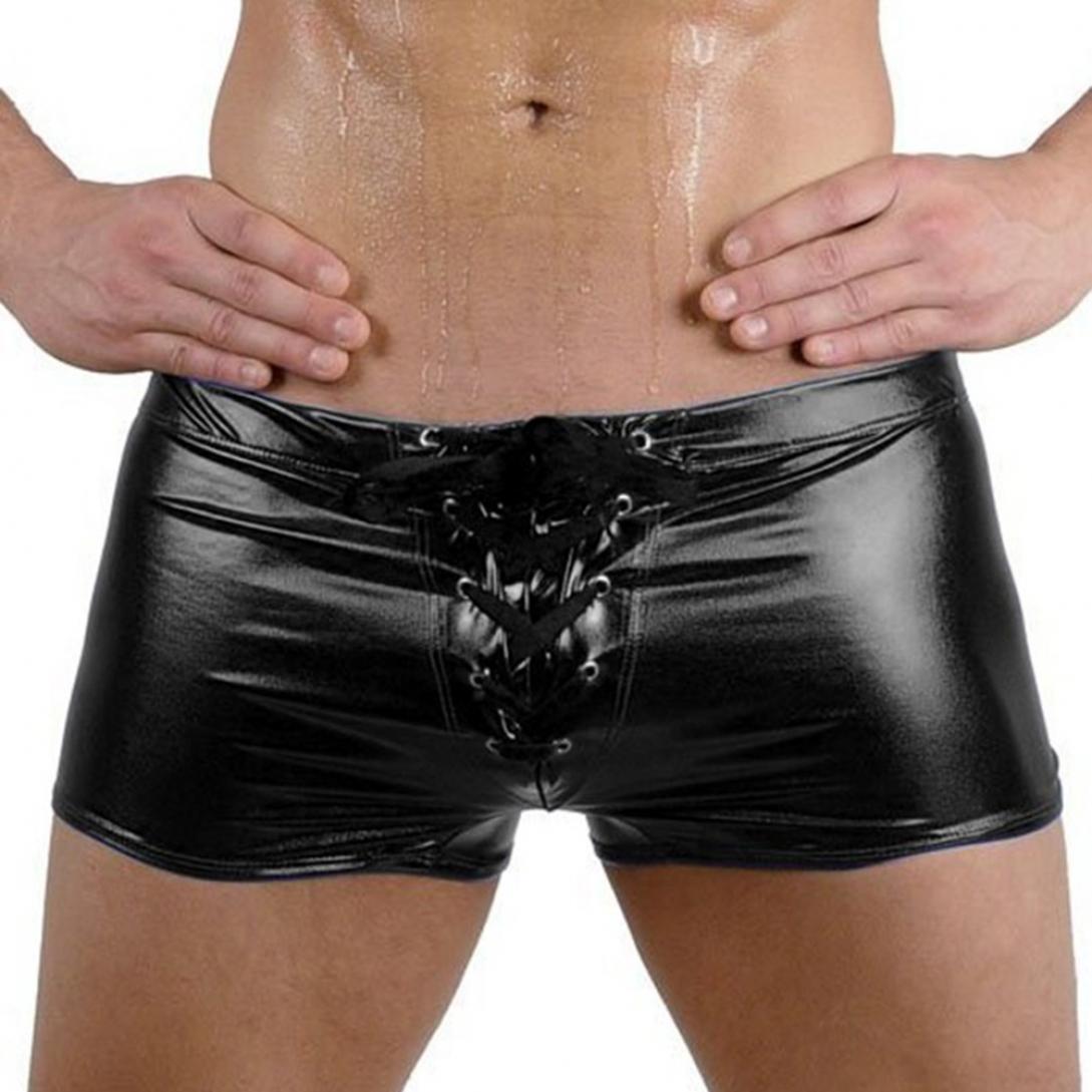 Fashion Menswear Fashion Womenswear Club Men's Lace Up Patent Leather Boxers Underwear Underpants Shorts