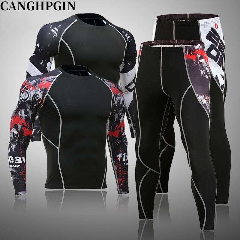 CANGHPGIN 2Pcs Men's Sportwear Underwear Set Compress Long Johns Men Brands Sport Suits Size S-4XL