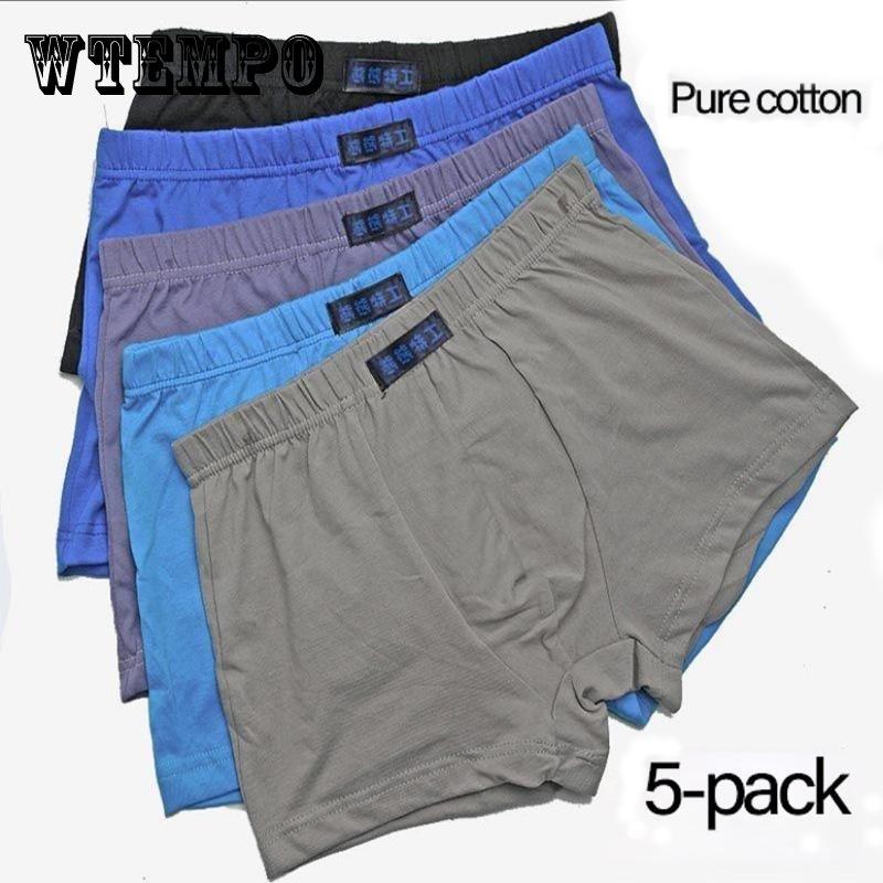 WTEMPO 5-pack  Men's Cotton Boxer, Breathable Four-corner Solid Color Underwear, Cotton Underwear, Sweat-absorbent, Sexy Loose Bottom Pants