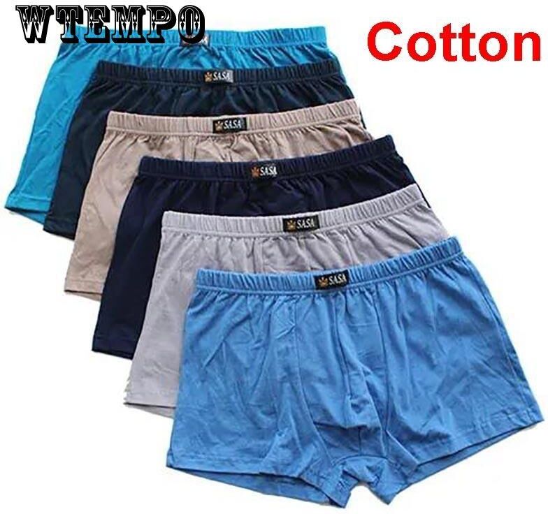 WTEMPO 6 Pack Men's Cotton Underwear Middle-aged Youth Boxer Shorts Mid-waist Loose Breathable Boxer Briefs