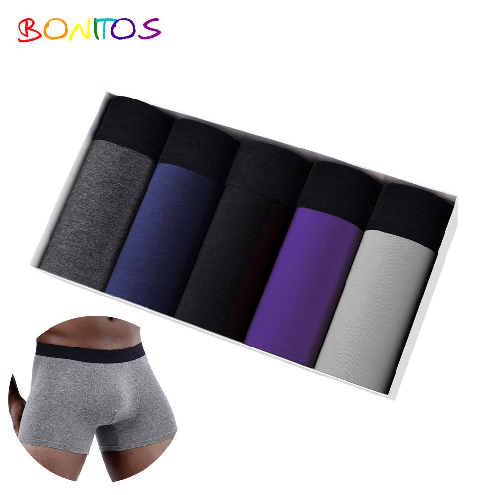 BONITOS 5Pcs Men's Panties Sexy Man Underpants Cotton Mens Boxers Underwear Monochrome