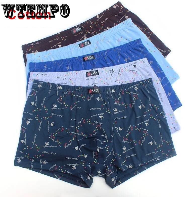 WTEMPO 6 Packs of Pure Cotton Men's Underwear Mid-waist Loose Printed Boxer Shorts Young and Middle-aged Plus Size Boxer Shorts