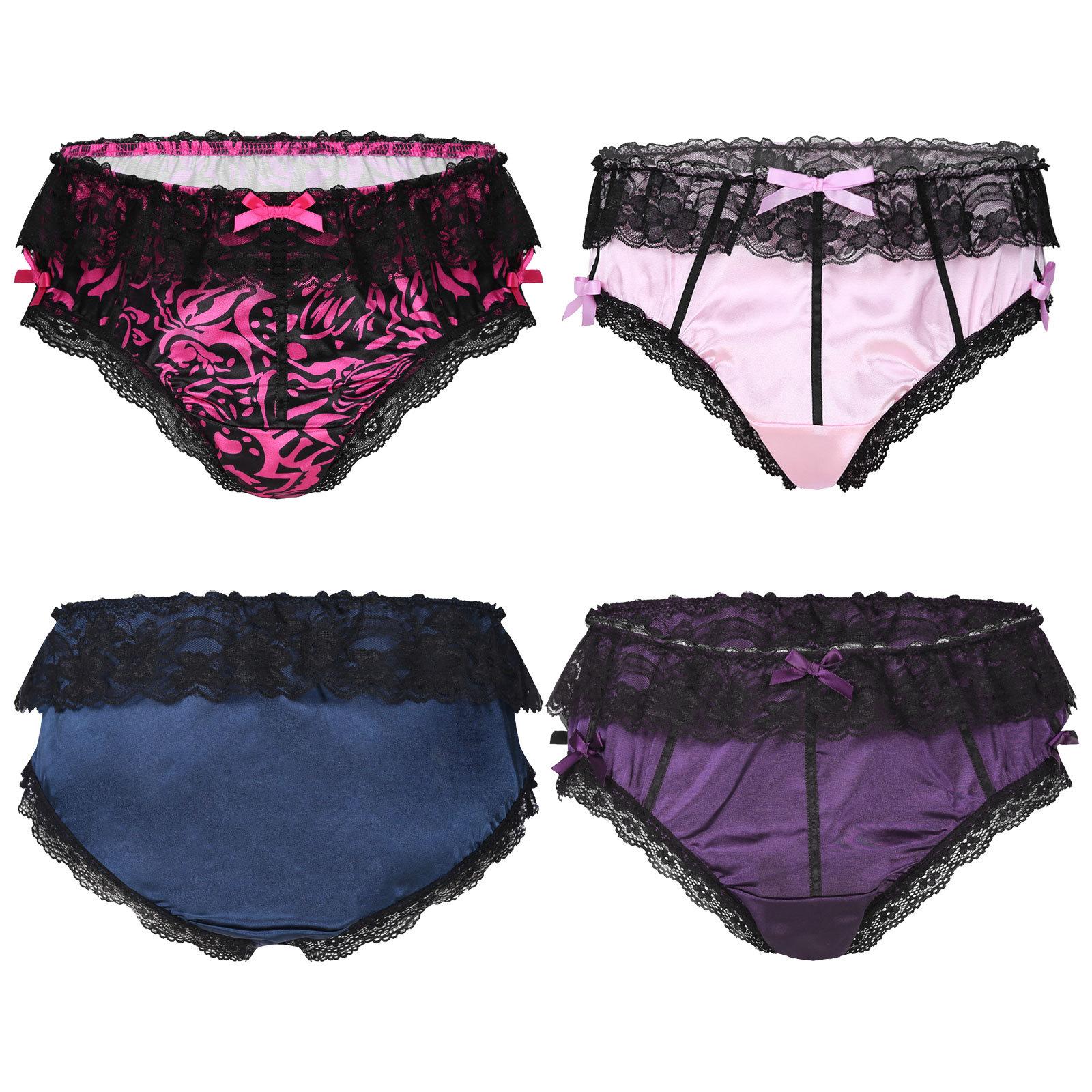 Aislor Sexy Men‘s Floral Lace Underwear Shiny Satin Crossdress Boxers Shorts Panties