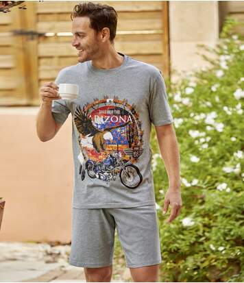 Atlas for Men Men's Eagle Print Pyjama Short Set - Grey  - GREY - Size: S
