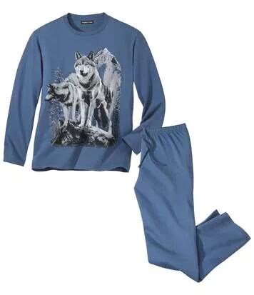 Atlas for Men Men's Wolf Print Pyjamas  - BLUE - Size: XXL