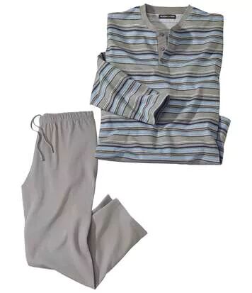 Atlas for Men Men's Striped Pyjama Set - Grey  - STRIPED - Size: 4XL