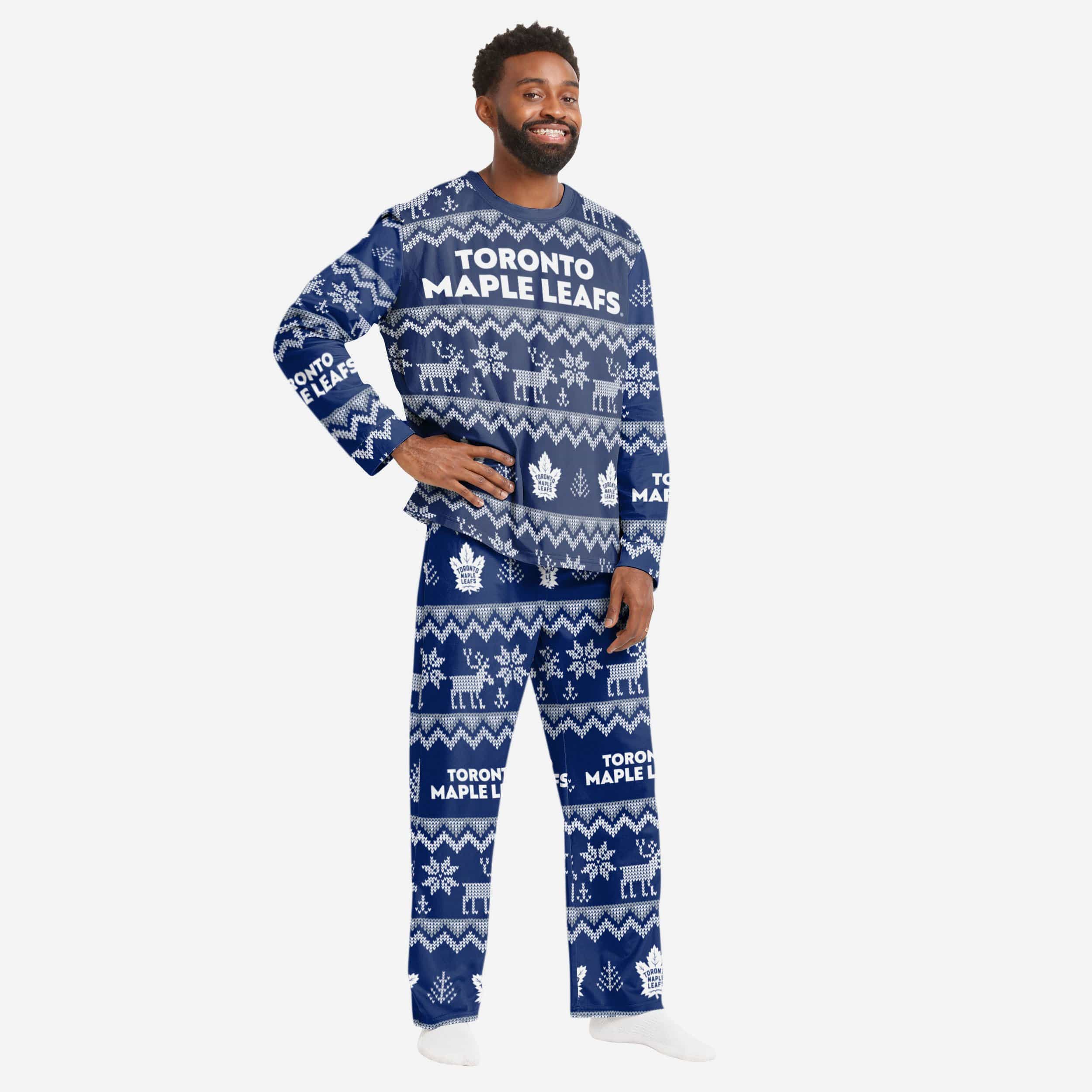 FOCO Toronto Maple Leafs Mens Ugly Pattern Family Holiday Pajamas - 2XL - Men