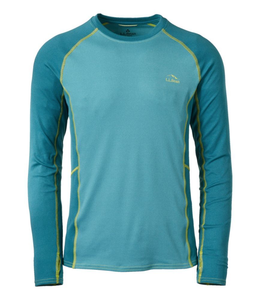 Men's L.L.Bean Midweight Base Layer - Long Underwear Crew, Long-Sleeve Color Block Mallard Teal Extra Large, Synthetic
