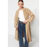 Trenci Trendyol Bej oversize widecut cu curea, mâneci și buzunare detaliate, trenci lungi impermeabile crem 36 female