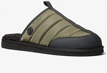 Michael Kors Mens MK Anders Quilted Nylon Slipper - Olive