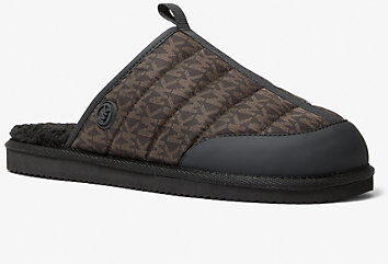 Michael Kors Mens MK Anders Logo Quilted Nylon Slipper - Brown/blk