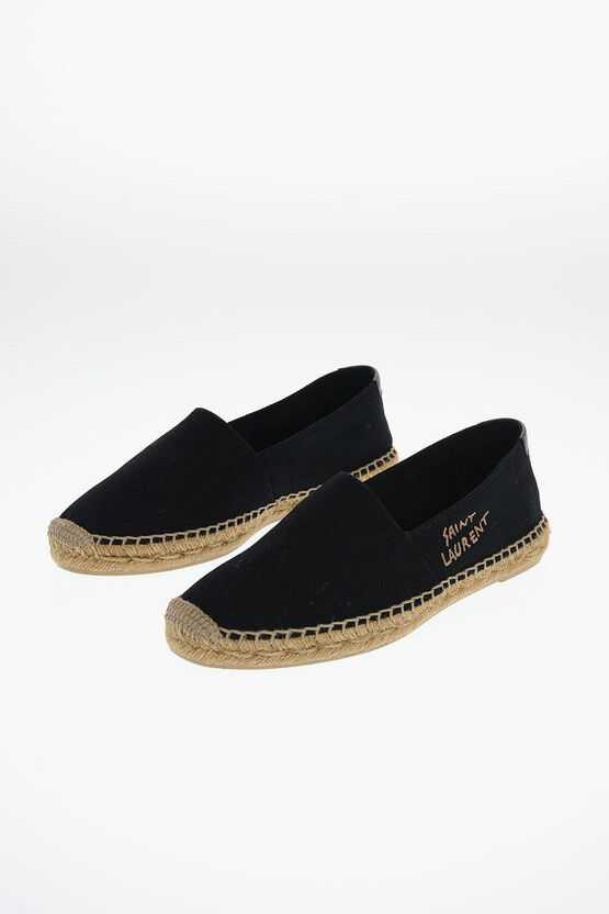 Saint Laurent Canvas Espadrilles with Straw Trimmings and Embroidered Deta Größe 42