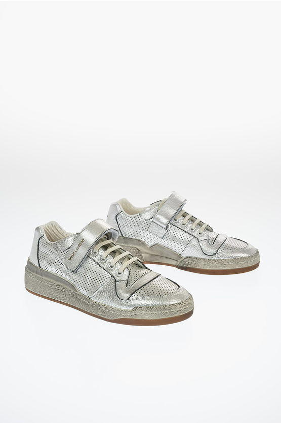 Saint Laurent Metallic Leather TRAVIS Sneakers with Touch Strap Detail Größe 41,5