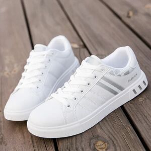 Mænd Sneakers Casual Sko Mænd Flats Zapatillas Hombre Letvægts Pu Læder Åndbar Sko Herre Hvide Sports Tenis Sko Vit Grå 43