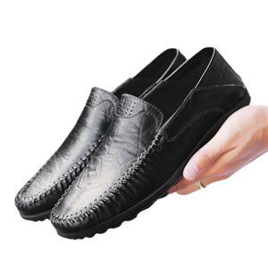 Xatilo Herre britiske klassiske loafers Slip On imiteret læder business sko Svart 43