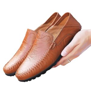Xatilo Herre britiske klassiske loafers Slip On imiteret læder business sko Brun 44