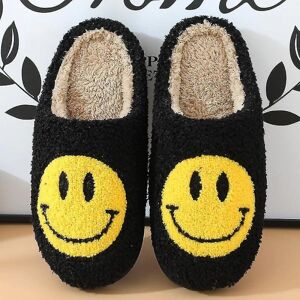 Retro Smilende Ansigt Blødt Plys Komfortabel Varm Slip-on Hjemmesko Til Par Vinter Varmt Indendørs Tilbehør - Perfet Black 43 44