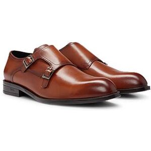 Boss Double-monk shoes in smooth leather with branded buckles