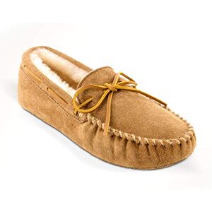 Minnetonka Herren Sheepskin Softsole Moccasin Flache Hausschuhe, Beige Golden Tan, 40.5 EU