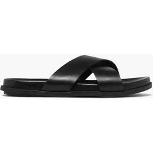 Mules homme unies a brides larges croisees dessus en cuir - Taneo - 42 - noir - TANEO noir