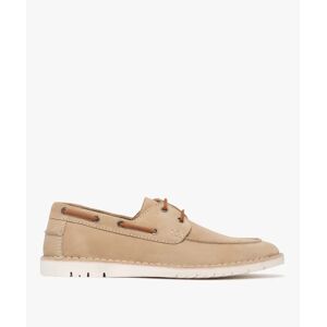 Chaussures bateau homme dessus en cuir suede uni et a lacets contrastants - Taneo - 41 - beige - TANEO beige