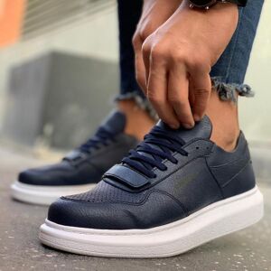 Chekich Hommes Chaussures Baskets Couleur Bleu Marine À Lacets Faux Cuir Printemps Saison Bande Grandes Tailles Plat Blanc Base Haute Sole Air Italien Conduite CH073 - Publicité