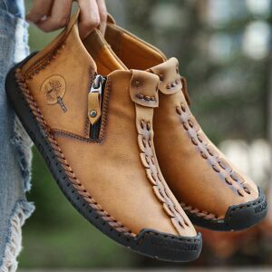 KuaLool Bottes en cuir véritable pour hommes Chaussures à glissière à la mode Bottines en cuir pour hommes - Publicité