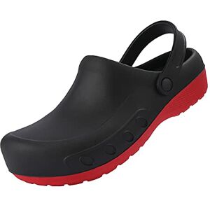 lovejin Sabots Antidérapant pour Hommes Chaussure Cuisine Confortables Légères Chaussures de Travail de Hôpital Jardin Infirmière Noir Rouge 42 EU (Étiquette:43) - Publicité