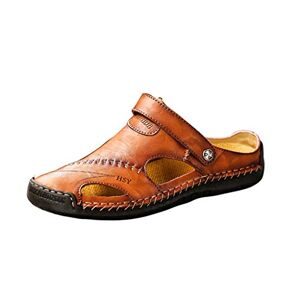 Alaso Homme Sandales de Marche d'été Sabots et Mules Tongs Bout Fermé Chaussures de Plage en Cuir de Vachette Plein air Pantoufles - Publicité