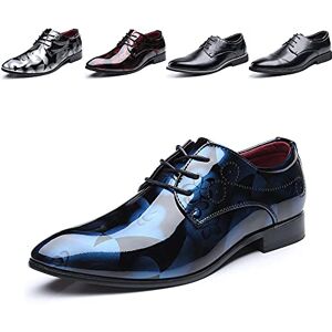 JOYTO Derby Chaussures Richelieu pour homme en cuir verni Chaussures habillées à lacets Moine Formelles Pointure 37-46, J1 Bleu, 45 EU - Publicité