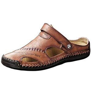 Generic Sandales décontractées en cuir pour homme, sandales de marche d'été pour homme, pantoufles de plage confortables pour homme, chaussures d'extérieur tendance, légères, sandales aquatiques réglables - Publicité