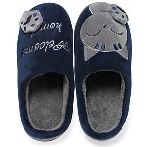 Vunavueya Femmes Chausson Hommes Peluche Pantoufle Hiver Chaussures de Maison Chaude Fourrées Doublée Mules Slippers Mixte Adultes Bleu Open Back 35/36 EU=36-37CN - Publicité