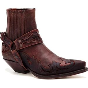 SENELK Cowboy Western Motard Bottines à Enfiler avec Harnais à Double Soufflet, Talon cubain et Talon bottier,Marron,42 EU - Publicité