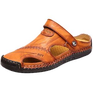 Generic Sandales décontractées en cuir pour homme, sandales de marche d'été pour homme, pantoufles de plage confortables pour homme, chaussures d'extérieur tendance, légères, sandales aquatiques réglables - Publicité