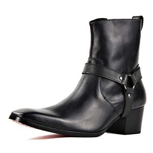 OSSTONE Bottines Chelsea pour Hommes de Designer occidentales en Cuir Bottes habillées à Talon Style décontracté Fermeture Éclair -black-belt-9 - Publicité