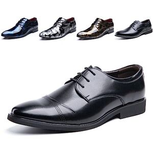 Hitmars Chaussure Homme Derby Oxford Homme Classique Brogues Casual Mariage Chaussures Dressing Lacets Cuir Vernis Noir 2 Taille 37 - Publicité