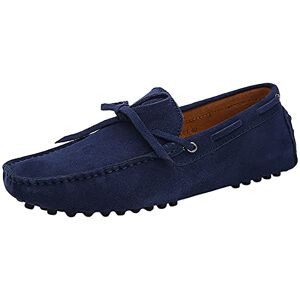 Jamron Hommes Doux Daim Chaussures de Conduite Fait Main Mocassin Chaussons Loafers Grande Taille Bleu Marin 3660M EU42 - Publicité