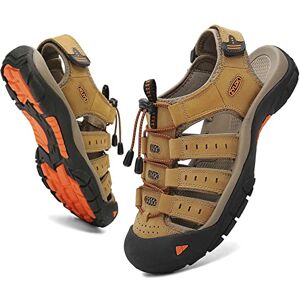 ZYLDK Sandales Homme Cuir Marche Randonnée Chaussures de Sport Extérieur Chaussures d'eau Plage Closed-Toe,Jaune,41 - Publicité