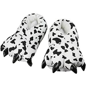 baiou haute qualité Cartoon griffe chaussons Paw Chaussures en peluche Dinosaur Griffe Pantoufles Hiver Maison Unisexe Halloween Animal Costume (L: pour la longueur de pied 23-27cm, cow) - Publicité