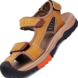 GILKUO Sandales Homme Cuir Été Confortable de Randonnée Marche Sport Bout Fermé Scratchs Confort Sandales d'extérieur Taille 41 Jaune - Publicité