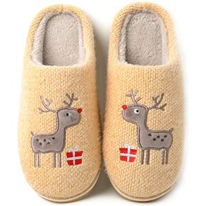 Vunavueya Femmes Chausson Hommes Peluche Pantoufle Hiver Chaussures de Maison Chaude Fourrées Doublée Mules Slippers Mixte Adultes Jaune -C 35/36 EU=36-37CN - Publicité