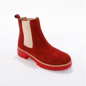 Blancheporte Boots chelsea croûte de cuir, semelle crantée épaisse - Blancheporte Rouge 40