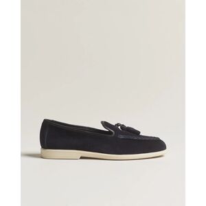 Santoni Summer Tassel Loafers Navy Suede