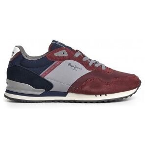 Pepe Jeans pour homme. PMS30989 London Awake M chaussures en cuir multicolore (40), Rouge, Plat, Lacets, Casuel - Publicité