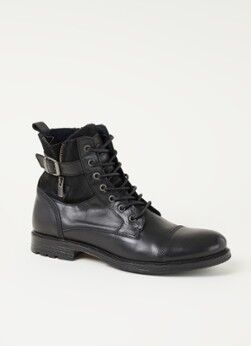 Dune London Call biker boot van leer met suède details - Zwart